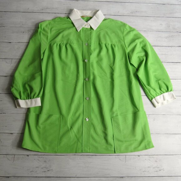 Barco California Vintage Women's Green Tunic Smock Top Size M L MCM Pockets USA - Picture 1 of 6